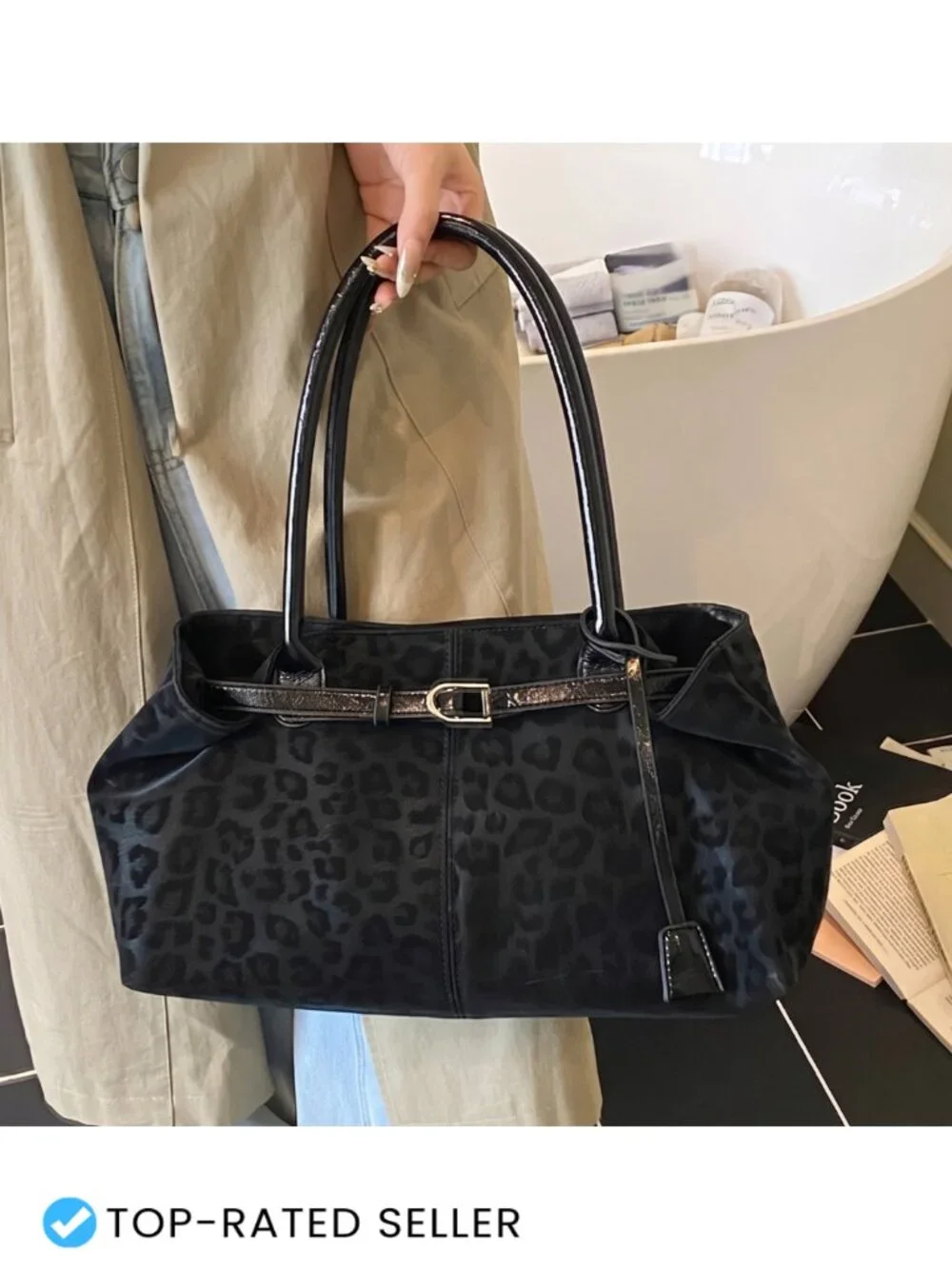 Leopard Print Faux Suede PU Hobo Shoulder Bag Y2K